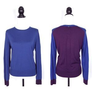 St John Lightweight 100% Wool Colorblock Pullover Sweater Blue Purple Size Small